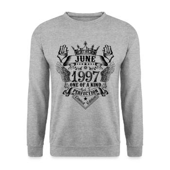 Geburtstag Juni 1997 geboren im Juni 1997 - Unisex Pullover - Weißgrau meliert - Vorne - Alina (178cm) & Michal (187cm)