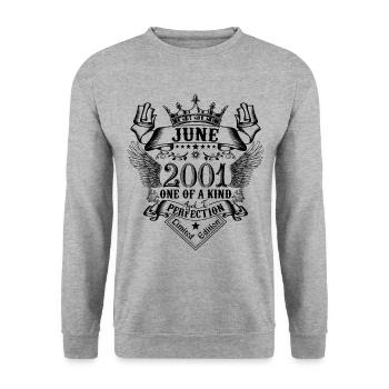 Geburtstag Juni 2001 geboren im Juni 2001 - Unisex Pullover - Weißgrau meliert - Vorne - Alina (178cm) & Michal (187cm)