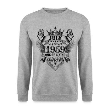 Geburtstag Juli 1959 geboren im Juli 1959 - Unisex Pullover - Weißgrau meliert - Vorne - Alina (178cm) & Michal (187cm)