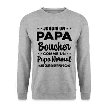 Homme Papa Boucher Humour Cadeau - Sweat-shirt Unisexe - gris chiné - Devant - Alina (178cm) & Michal (187cm)