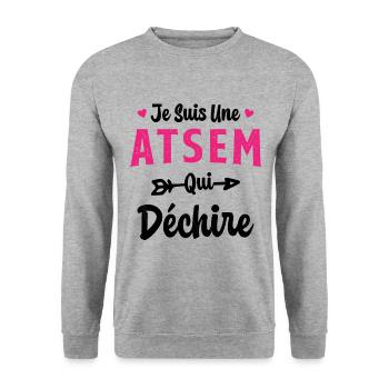 Je suis une ATSEM qui déchire Idée Cadeau Atsem - Sweat-shirt Unisexe - gris chiné - Devant - Alina (178cm) & Michal (187cm)
