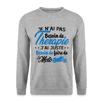 Pas besoin de thérapie besoin de faire de la Moto - Sweat-shirt Unisexe - gris chiné - Devant - Alina (178cm) & Michal (187cm)