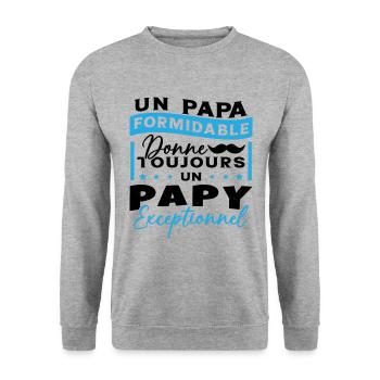 Papa Formidable Donne Toujours Papy Exceptionnel - Sweat-shirt Unisexe - gris chiné - Devant - Alina (178cm) & Michal (187cm)