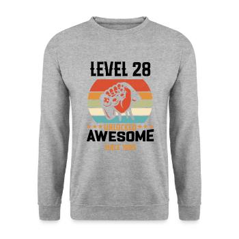 Level 28 abgeschlossen 1995 Geburtstagsgeschenk - Unisex Pullover - Weißgrau meliert - Vorne - Alina (178cm) & Michal (187cm)