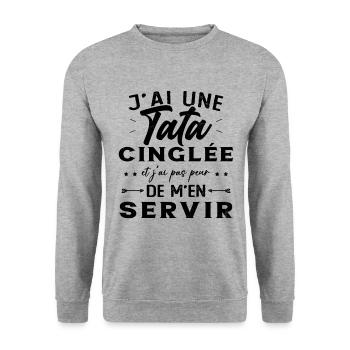 Neveu Nièce Cadeau J'ai Une Tata Cinglée Humour - Sweat-shirt Unisexe - gris chiné - Devant - Alina (178cm) & Michal (187cm)