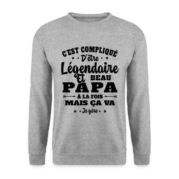 Légendaire et Beau Papa Cadeau Papa de l'année - Sweat-shirt Unisexe - gris chiné - Devant - Alina (178cm) & Michal (187cm)