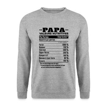 Cadeau papa humour papa valeurs nutritives - Sweat-shirt Unisexe - gris chiné - Devant - Alina (178cm) & Michal (187cm)