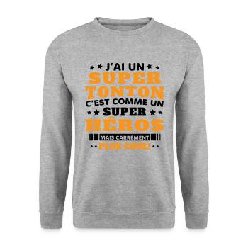 J'ai un super tonton mais carrément plus cool - Sweat-shirt Unisexe - gris chiné - Devant - Alina (178cm) & Michal (187cm)
