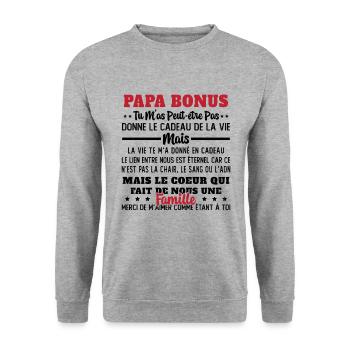 Papa Bonus Cadeau Humour Fête des pères - Sweat-shirt Unisexe - gris chiné - Devant - Alina (178cm) & Michal (187cm)