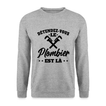 Détendez-Vous Le Plombier Est Là Plomberie - Sweat-shirt Unisexe - gris chiné - Devant - Alina (178cm) & Michal (187cm)