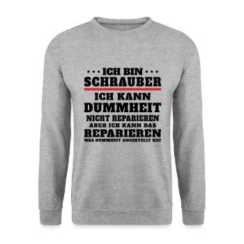 Ich bin Schrauber ich kann Dummheit nicht reparier - Unisex Pullover - Weißgrau meliert - Vorne - Alina (178cm) & Michal (187cm)
