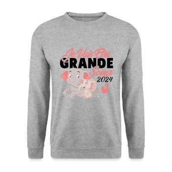 Je Vais Être Grande Sœur 2024, Annonce Grossesse - Sweat-shirt Unisexe - gris chiné - Devant - Alina (178cm) & Michal (187cm)