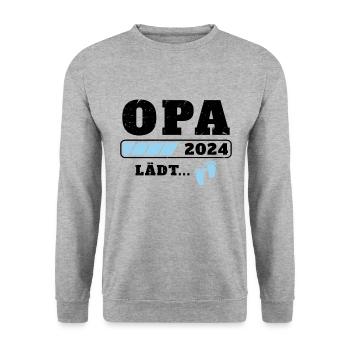 Opa 2024 lädt Schwangerschaftsankündigung ein - Unisex Pullover - Weißgrau meliert - Vorne - Alina (178cm) & Michal (187cm)