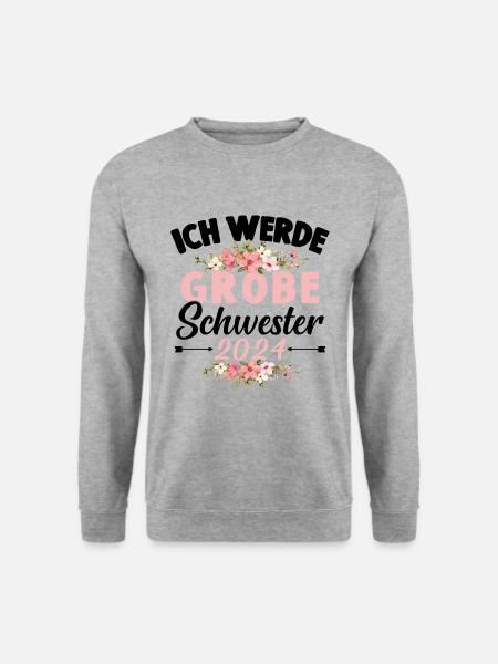 Große Schwester 2024 Baby Schwangerschaft Kind - Unisex Pullover - Weißgrau meliert