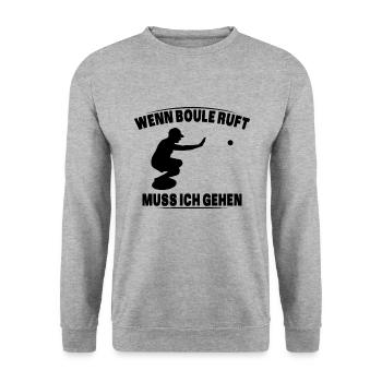 Boule ruft und ich muss gehen - lustiger Spruch - Unisex Pullover - Weißgrau meliert - Vorne - Alina (178cm) & Michal (187cm)