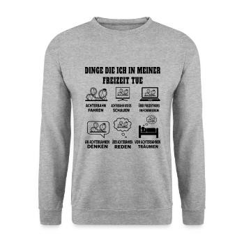 Dinge die ich in meiner Freizeit tue Achterbahn - Unisex Pullover - Weißgrau meliert - Vorne - Alina (178cm) & Michal (187cm)