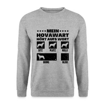 Hovawart Hundekunststücke Bauernhof Hovawart - Unisex Pullover - Weißgrau meliert - Vorne - Alina (178cm) & Michal (187cm)