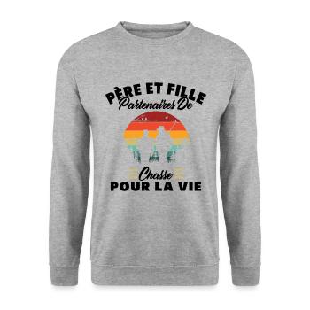 Père Et Fille Partenaires De Chasse Humour Cadeau - Sweat-shirt Unisexe - gris chiné - Devant - Alina (178cm) & Michal (187cm)