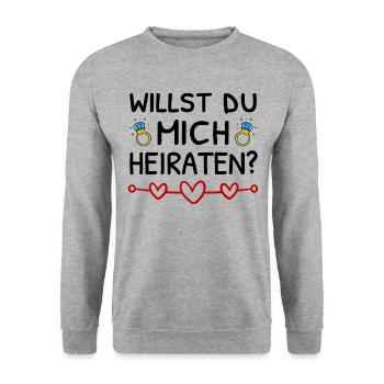 Willst Du Mich Heiraten? Heiratsantrag - Unisex Pullover - Weißgrau meliert - Vorne - Alina (178cm) & Michal (187cm)