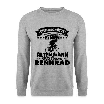 Alten mann mit einem Rennrad - Unisex Pullover - Weißgrau meliert - Vorne - Alina (178cm) & Michal (187cm)