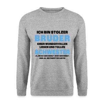 Ich bin stolzer Bruder einer tollen Schwester - Unisex Pullover - Weißgrau meliert - Vorne - Alina (178cm) & Michal (187cm)