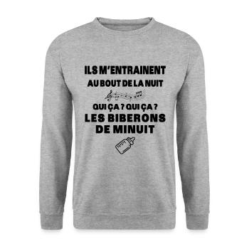 Biberons de Minuit Humour Naissance Humour Cadeau - Sweat-shirt Unisexe - gris chiné - Devant - Alina (178cm) & Michal (187cm)