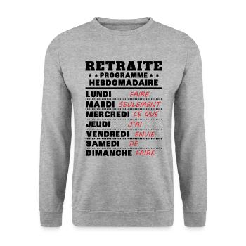 Retraite programme hebdomad retraite rigolo - Sweat-shirt Unisexe - gris chiné - Devant - Alina (178cm) & Michal (187cm)