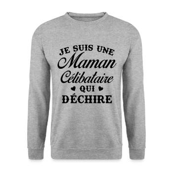 Femme Maman célibataire qui déchire - Sweat-shirt Unisexe - gris chiné - Devant - Alina (178cm) & Michal (187cm)