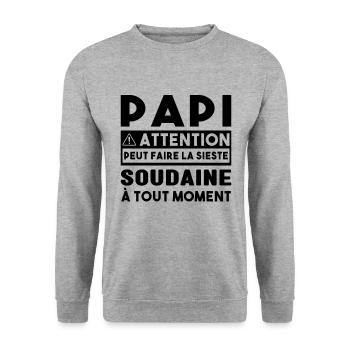 Papi Peut Faire La Sieste Soudaine Grand Pères - Sweat-shirt Unisexe - gris chiné - Devant - Alina (178cm) & Michal (187cm)