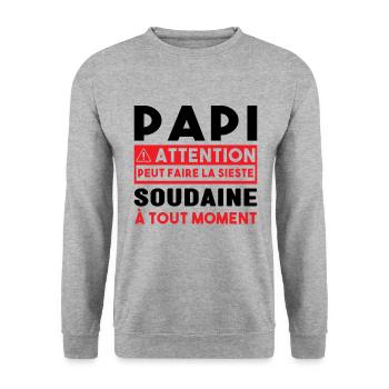 Papi Peut Faire La Sieste Soudaine Grand Pères - Sweat-shirt Unisexe - gris chiné - Devant - Alina (178cm) & Michal (187cm)