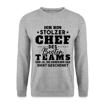 Stolzer Chef Des Besten Teams Shirt Geschenkt Fun - Unisex Pullover - Weißgrau meliert - Vorne - Alina (178cm) & Michal (187cm)