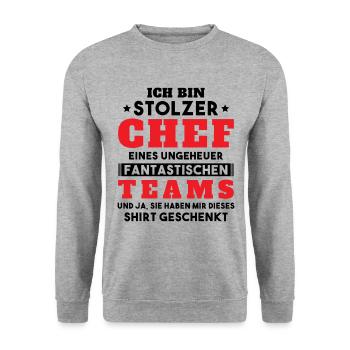 Ich bin Stolzer Chef Geschenkidee - Unisex Pullover - Weißgrau meliert - Vorne - Alina (178cm) & Michal (187cm)