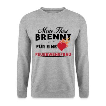 Mein Herz brennt für eine Feuerwehrfrau - Unisex Pullover - Weißgrau meliert - Vorne - Alina (178cm) & Michal (187cm)