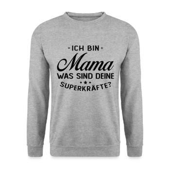 Ich Bin Mama Was SInd Deine Superkräfte? - Unisex Pullover - Weißgrau meliert - Vorne - Alina (178cm) & Michal (187cm)