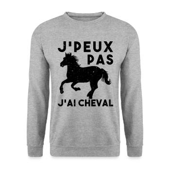 J'Peux Pas J'Ai Cheval Animal Equitation - Sweat-shirt Unisexe - gris chiné - Devant - Alina (178cm) & Michal (187cm)