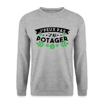 J'Peux pas J'ai Potager Cadeau De Jardinage Drole - Sweat-shirt Unisexe - gris chiné - Devant - Alina (178cm) & Michal (187cm)