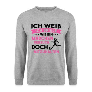Fußball Sport Mädchen Geschenk - Unisex Pullover - Weißgrau meliert - Vorne - Alina (178cm) & Michal (187cm)