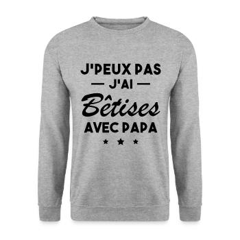 je peux pas j'ai bêtise avec papa - humour enfant - Sweat-shirt Unisexe - gris chiné - Devant - Alina (178cm) & Michal (187cm)