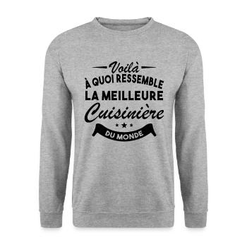 Idée cadeau - Meilleure cuisinière au monde - Sweat-shirt Unisexe - gris chiné - Devant - Alina (178cm) & Michal (187cm)