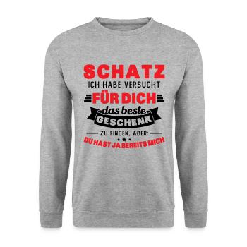 Schatz ich hab versucht für dich das beste - Unisex Pullover - Weißgrau meliert - Vorne - Alina (178cm) & Michal (187cm)