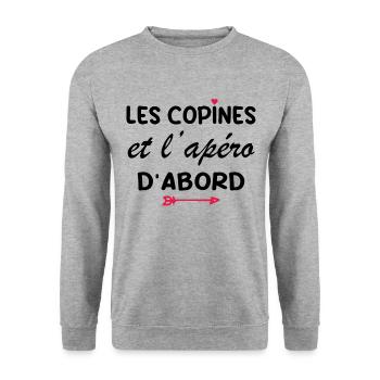 Les copines et l'apéro d'abord - Sweat-shirt Unisexe - gris chiné - Devant - Alina (178cm) & Michal (187cm)