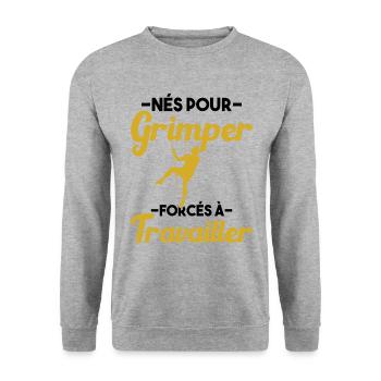 Né Pour Grimper Escaladeur Humour Cadeau - Sweat-shirt Unisexe - gris chiné - Devant - Alina (178cm) & Michal (187cm)