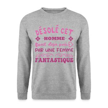 Déja Pris Par Une Femme Fantastique Humour Couple - Sweat-shirt Unisexe - gris chiné - Devant - Alina (178cm) & Michal (187cm)
