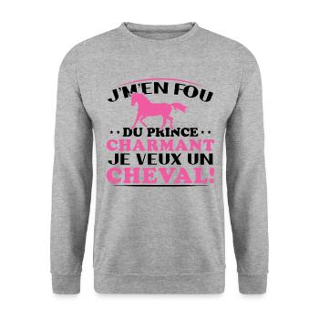 Ich kümmere mich nicht um den Märchenprinzen, ich will ein Pferd - Unisex Pullover - Weißgrau meliert - Vorne - Alina (178cm) & Michal (187cm)