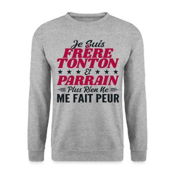 Frère Tonton et Parrain - Cadeau Parrain - Sweat-shirt Unisexe - gris chiné - Devant - Alina (178cm) & Michal (187cm)