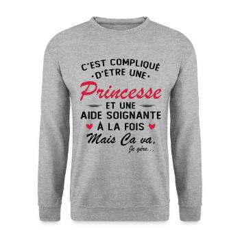 Prinzessin und Pflegerin - Unisex Pullover - Weißgrau meliert - Vorne - Alina (178cm) & Michal (187cm)