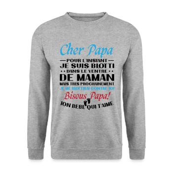 Originelle Schwangerschaftsanzeige für werdende Väter - Unisex Pullover - Weißgrau meliert - Vorne - Alina (178cm) & Michal (187cm)