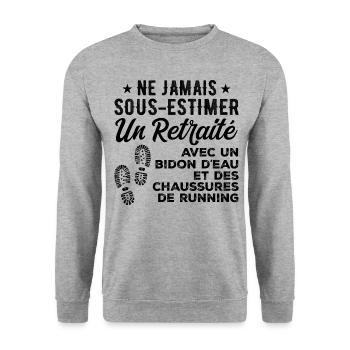 Humor-Lauf-Retreat - Unisex Pullover - Weißgrau meliert - Vorne - Alina (178cm) & Michal (187cm)