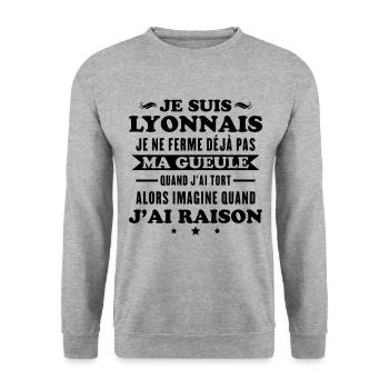 Humour Lyonnais je ne ferme pas ma gueule - Sweat-shirt Unisexe - gris chiné - Devant - Alina (178cm) & Michal (187cm)
