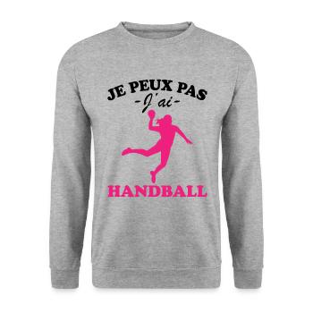 Ich kann nicht Handball haben - Unisex Pullover - Weißgrau meliert - Vorne - Alina (178cm) & Michal (187cm)